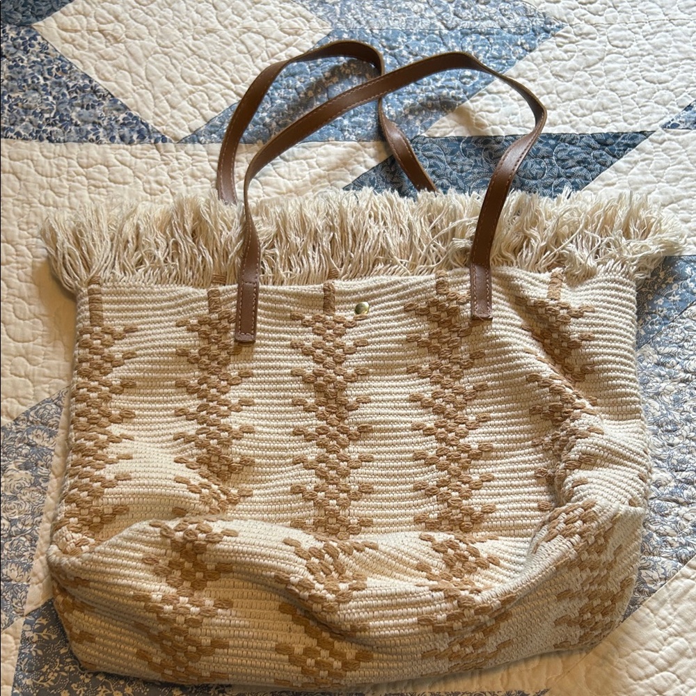 Stylish Beige and Brown Tote Bag
